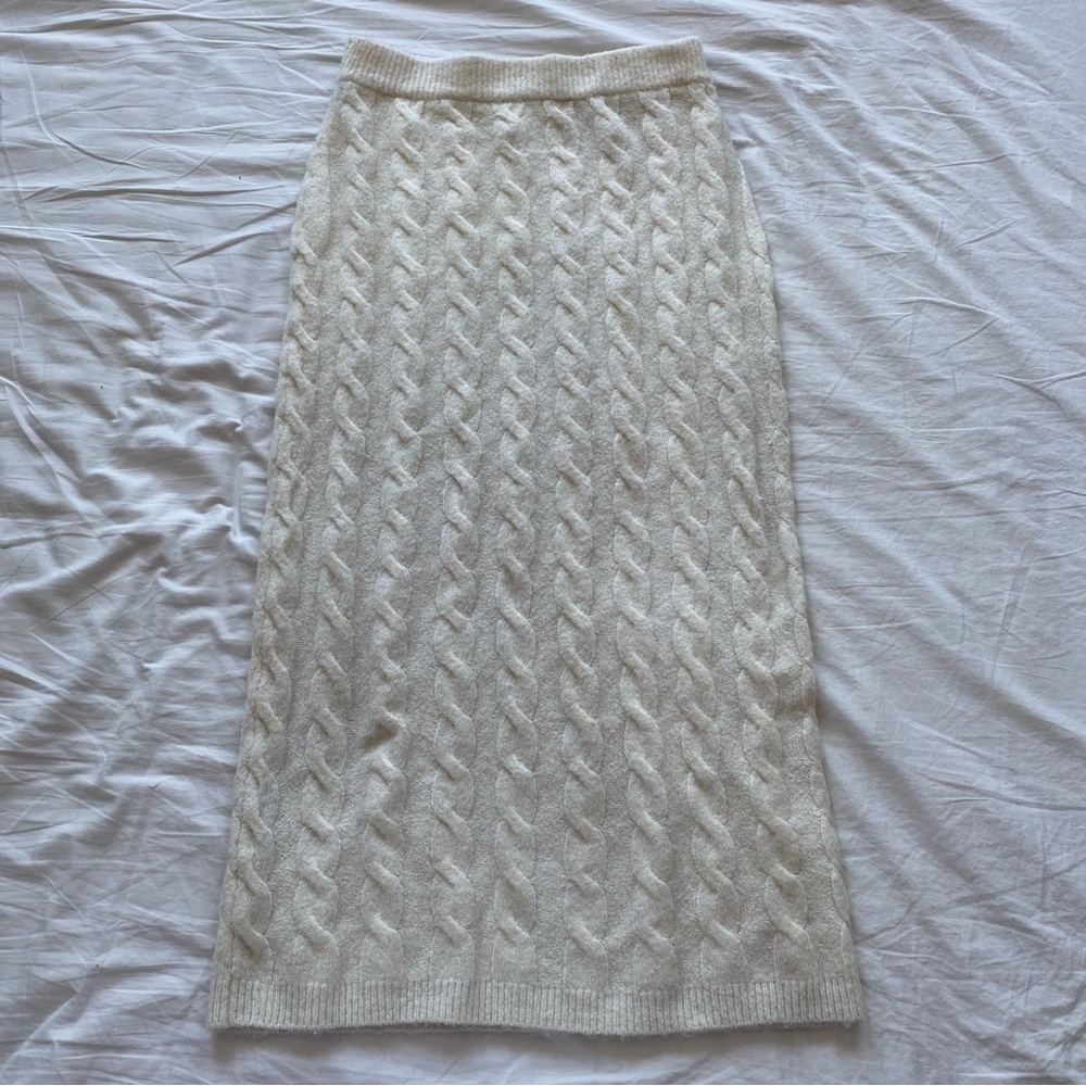 Cream Cable Knit Midi Skirt
